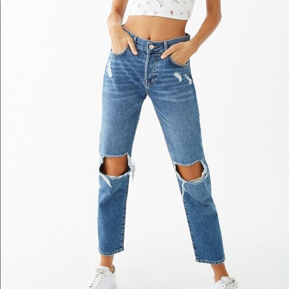 Forever 21 Ripped Destroyed High-rise Mom Jeans